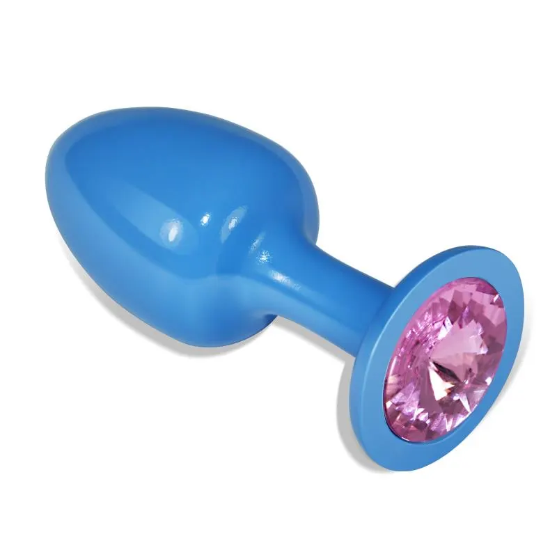Plug Anal de Metal Azul Rosebud con Joya Rosa · LOVETOY · Anal