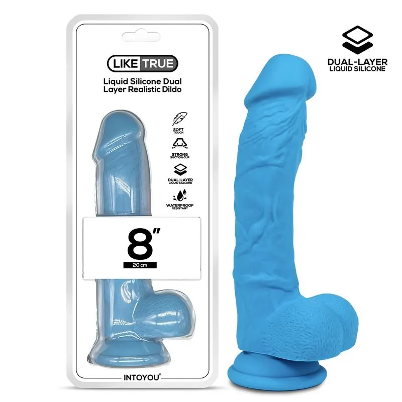 Dildo Realista Silicona Líquida Dual Layer 8 Azul · LIKETRUE · Dildos