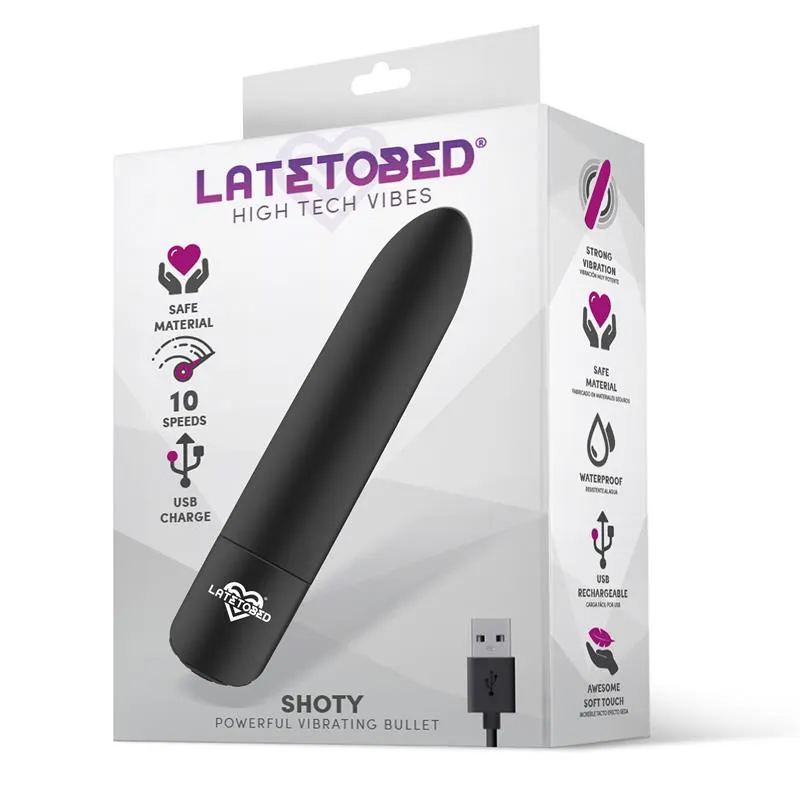 Shoty Bala Vibradora USB 10 Velocidades Potente Motor Negro · LATETOBED · Huevos y Balas Vibradoras — Foto 2