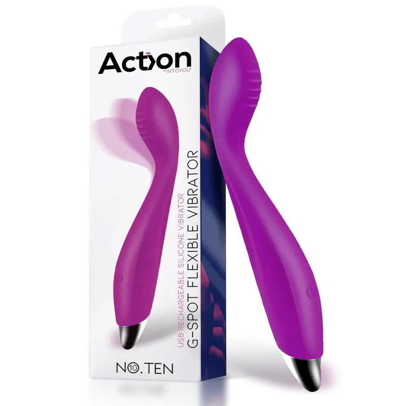 No. Ten Vibrador Hiper-Flexible Punto-G USB Magnético Silicona · ACTION · Vibradores