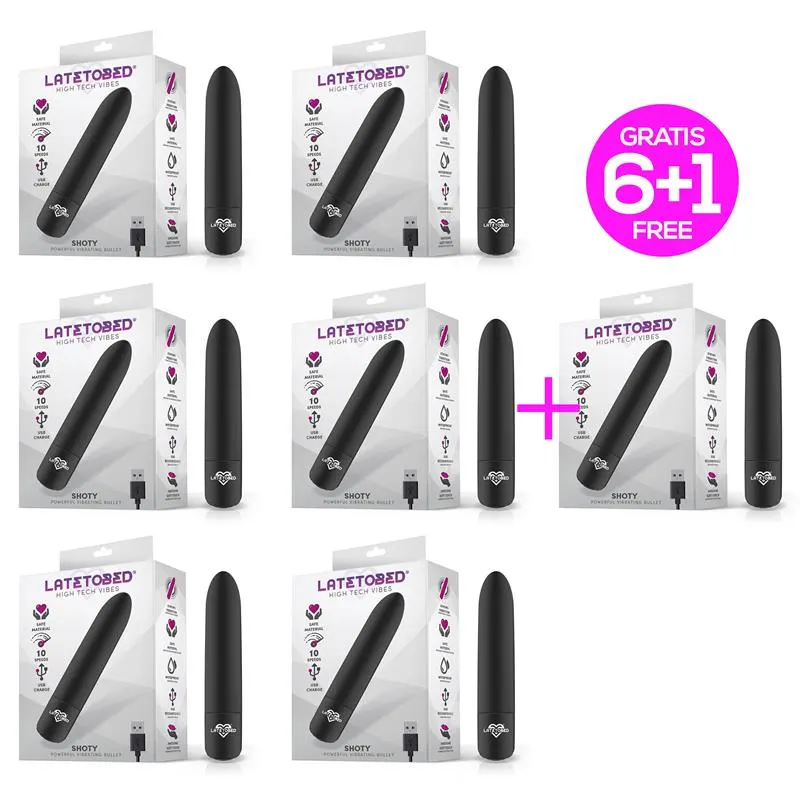 Pack 6 +1 Shoty Bala Vibradora USB 10 Velocidades Potente Motor Negro · LATETOBED · Huevos y Balas Vibradoras