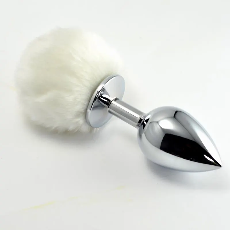 Plug Anal de Metal con Pompon Blanco Talla L · LOVETOY · Anal