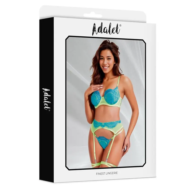 Harlow Set Sujetador, Tanga, Liguero y Liga Amarillo y Azul · S/M · ADALET LINGERIE · Conjuntos y Bodies — photo 3