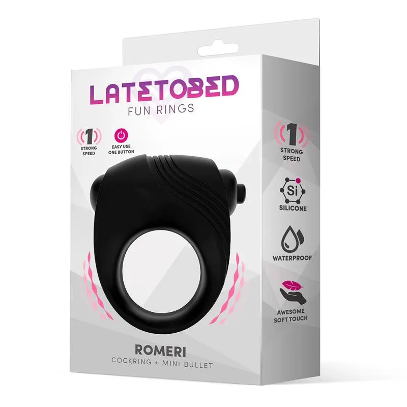Romeri Anillo + Bala Vibradora Silicona Negro · LATETOBED · Anillos para el Pene — foto 2