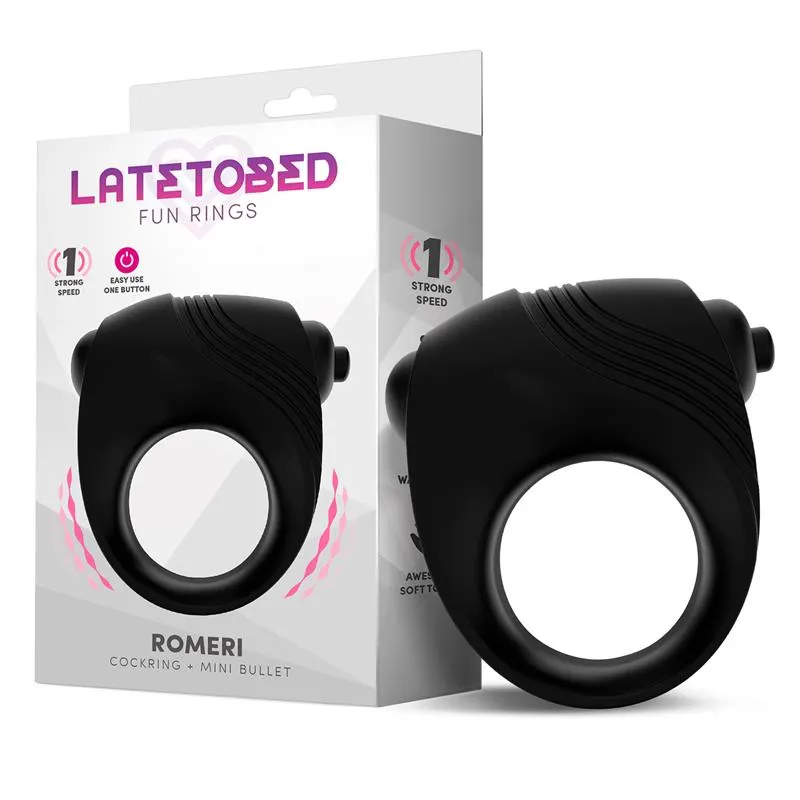 Romeri Anillo + Bala Vibradora Silicona Negro · LATETOBED · Anillos para el Pene