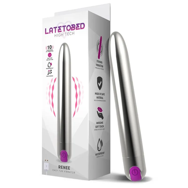 Renee Vibrador 10 Funciones 18,5 cm USB Plata · LATETOBED · Huevos y Balas Vibradoras