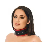 Collar Ancho Cuero Negro y Rojo · S/M · BONDAGE PLAY · Accesorios BDSM y Fetish