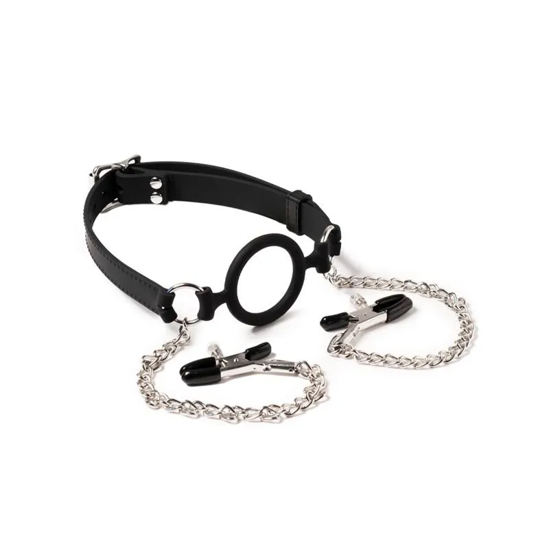 Mordaza de aro con Pinzas Pezones · LATEX PLAY · Accesorios y Sets