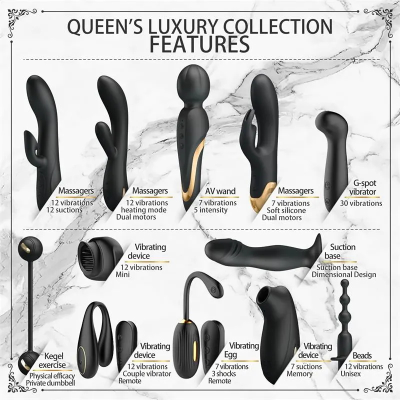 Luxury Set Queens 12 Juguetes Negro y Oro 18k · PRETTYLOVE · Estimuladores de Clítoris — Foto 2