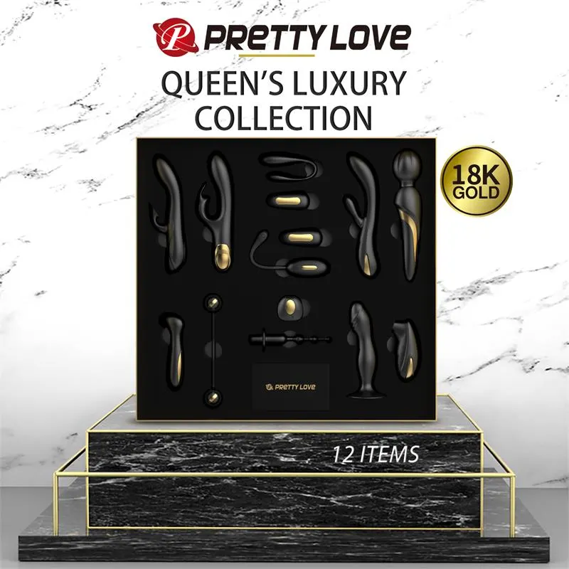 Luxury Set Queens 12 Juguetes Negro y Oro 18k · PRETTYLOVE · Estimuladores de Clítoris