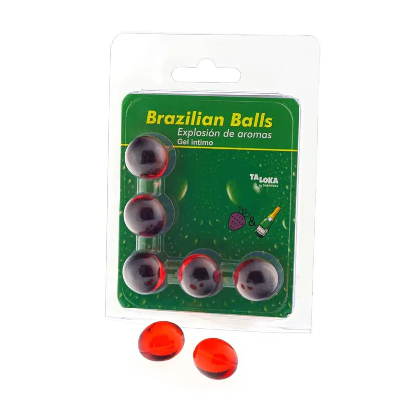 Set 5 Brazilian Balls Explosion Aroma de Fresa-Champan · BRAZILIAN BALLS · Cuidado Íntimo y Masaje
