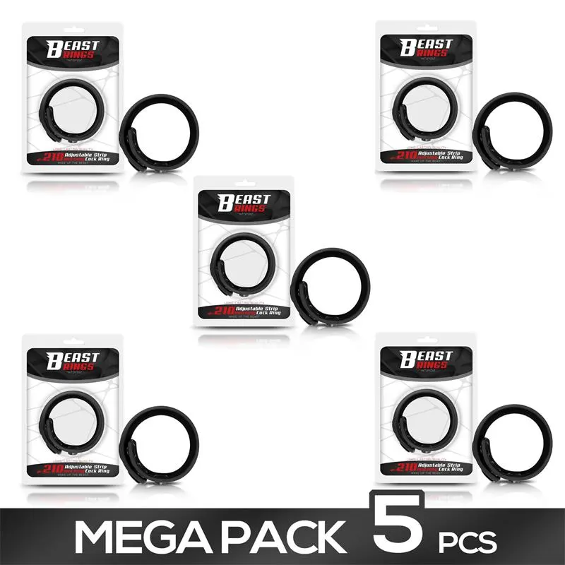 Pack de 5 Anillo Pene Ajustable Silicona Sólida 15-21 cm · BEAST RINGS · Accesorios y Sets