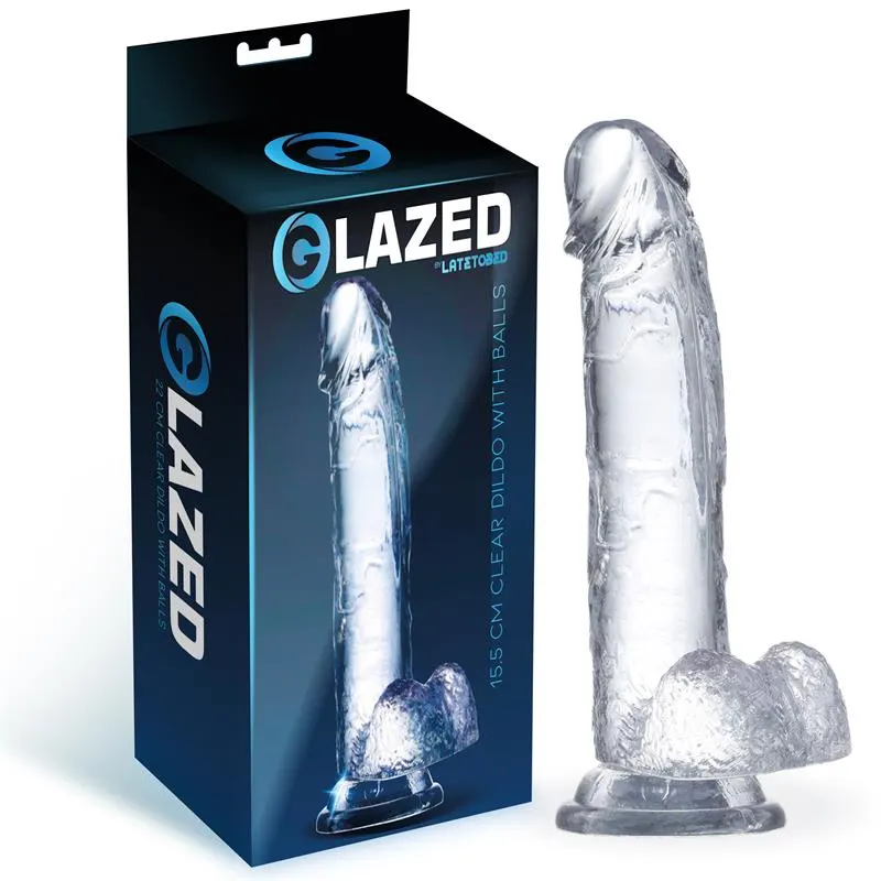 Dildo Realista con Testículos Material Cristalino 15,5 cm · GLAZED · Dildos