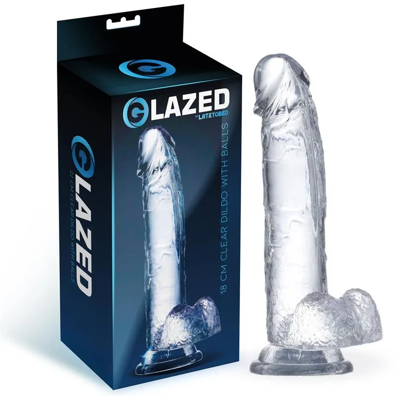 Dildo Realista con Testículos Material Cristalino 18 cm · GLAZED · Dildos