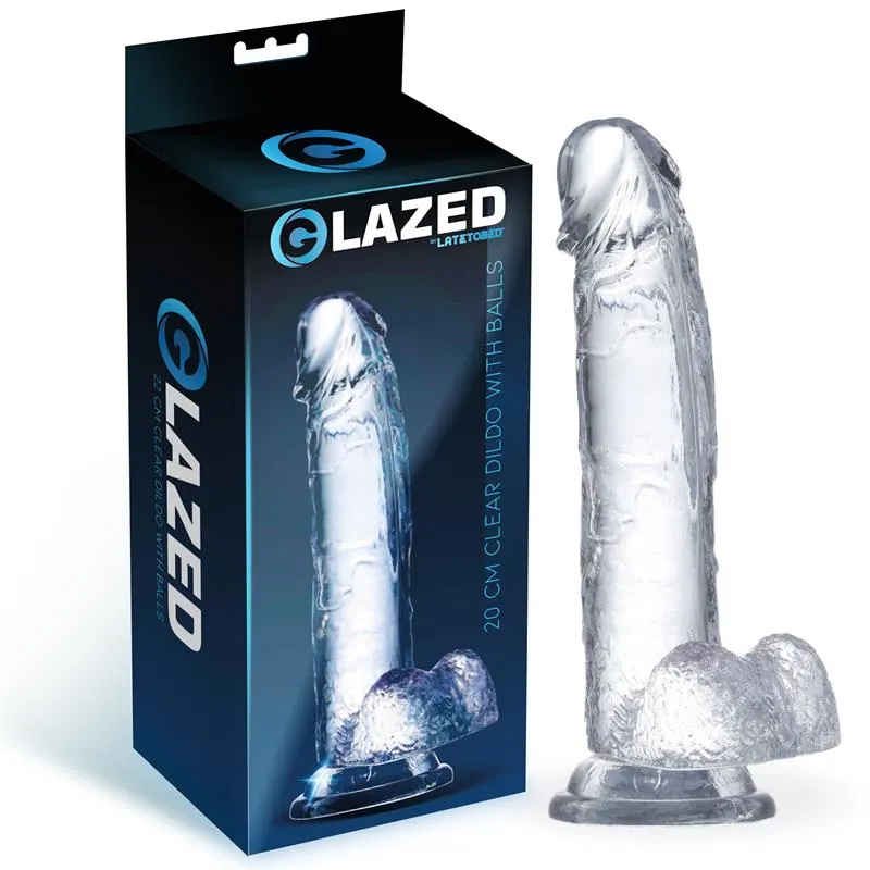 Dildo Realista con Testículos Material Cristalino 20 cm · GLAZED · Dildos