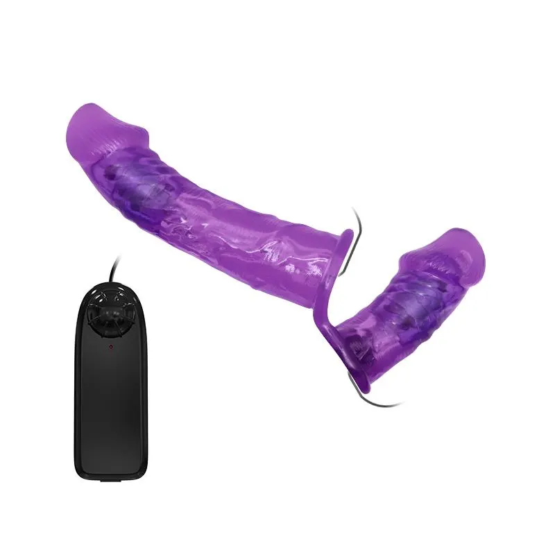 Arnés con Dildo Doble y Vibración Púrpura · BAILE · Dildos — Foto 3
