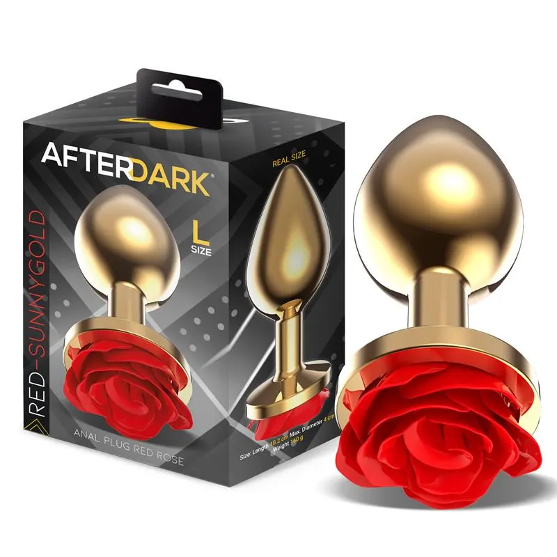 Plug Anal de Metal Dorado con Rosa Roja en la Base Talla L · AFTERDARK · Anal