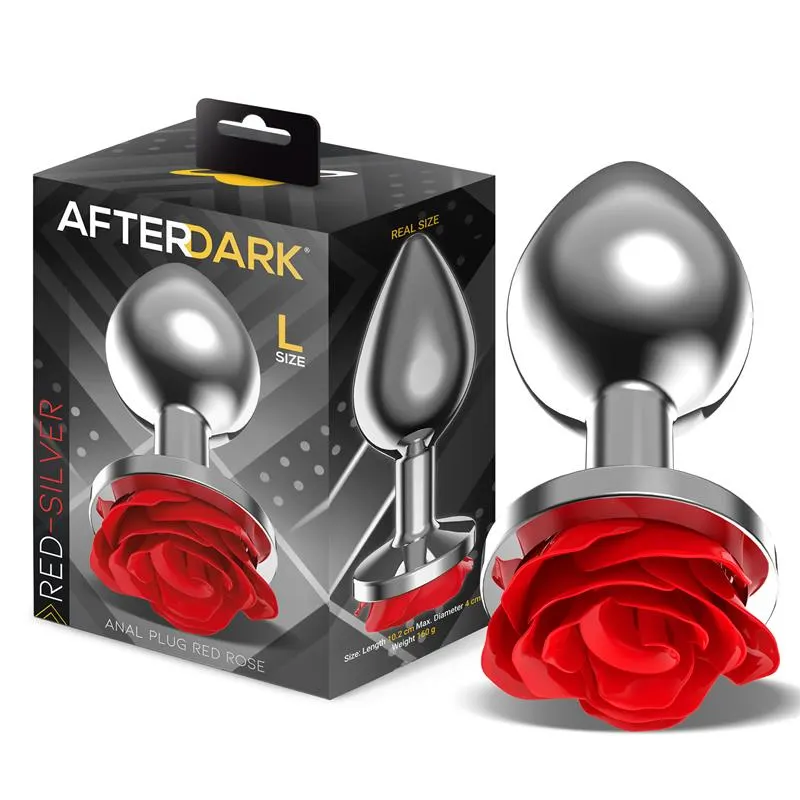 Plug Anal de Metal con Rosa Roja en la Base Talla L · AFTERDARK · Anal