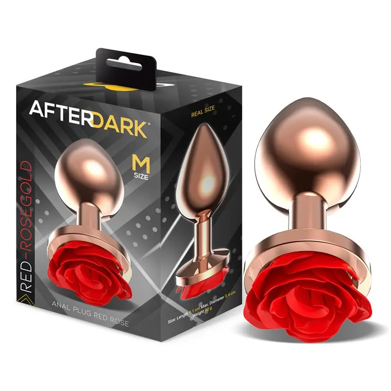Rose Plug Anal Oro Rosa con Rosa Roja en la Base Talla M · AFTERDARK · Anal