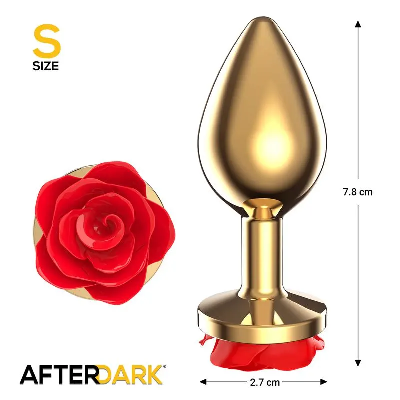 Plug Anal de Metal Dorado con Rosa Roja en la Base Talla S · AFTERDARK · Anal — Foto 3