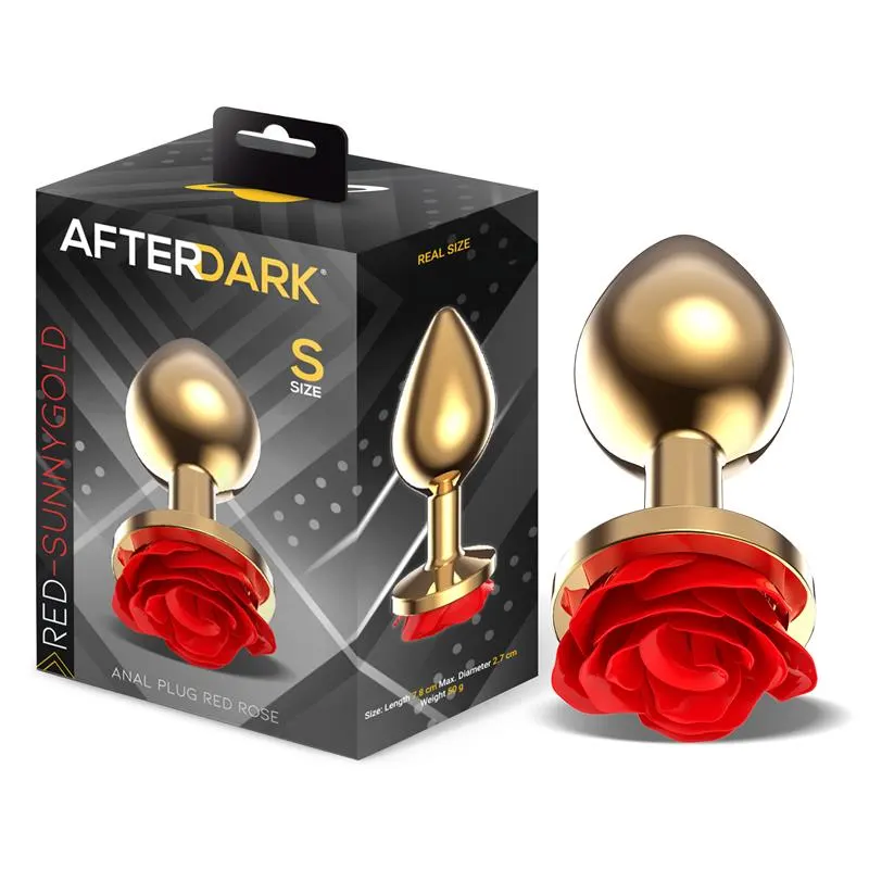 Plug Anal de Metal Dorado con Rosa Roja en la Base Talla S · AFTERDARK · Anal