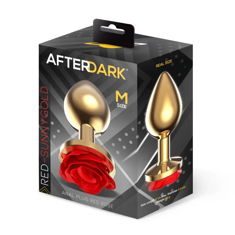 Plug Anal de Metal Dorado con Rosa Roja en la Base Talla M · AFTERDARK · Anal — Foto 4