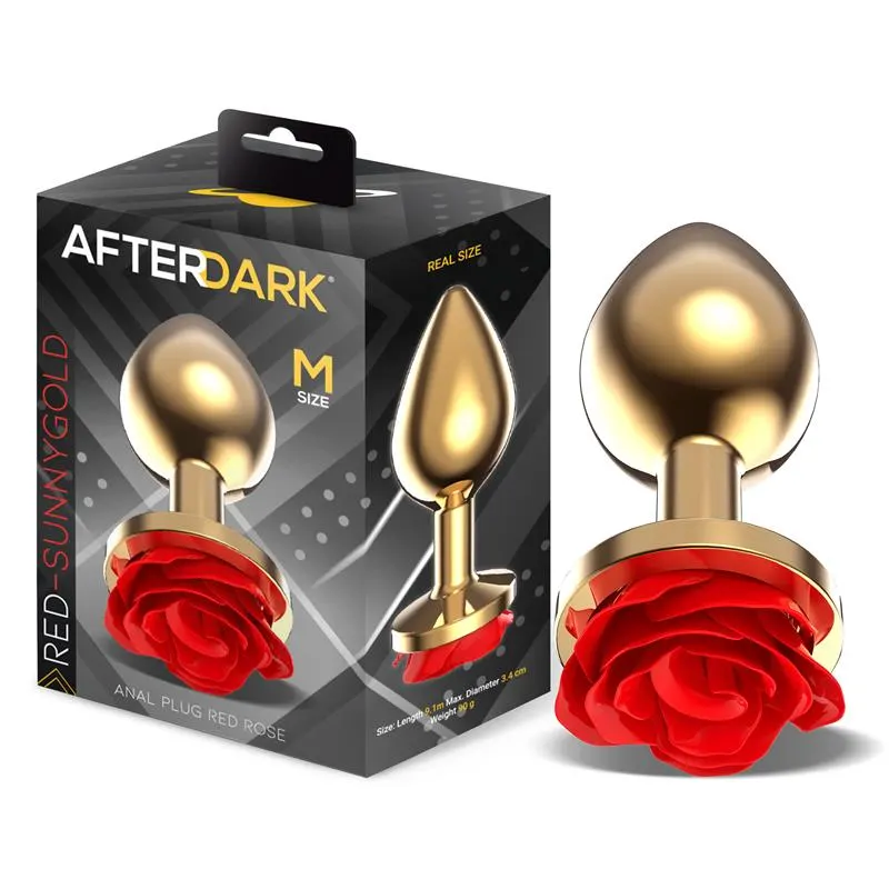 Plug Anal de Metal Dorado con Rosa Roja en la Base Talla M · AFTERDARK · Anal
