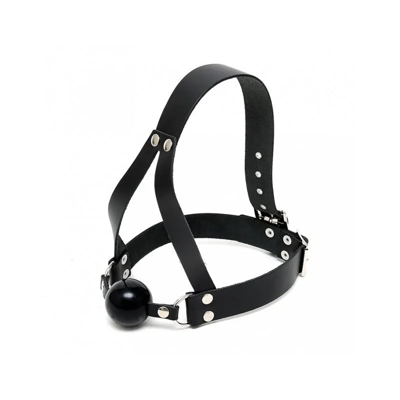 Mordaza Sujección de Cabeza Cuero y Silicona Ajustable · BONDAGE PLAY · Máscaras, Antifaces y Mordazas