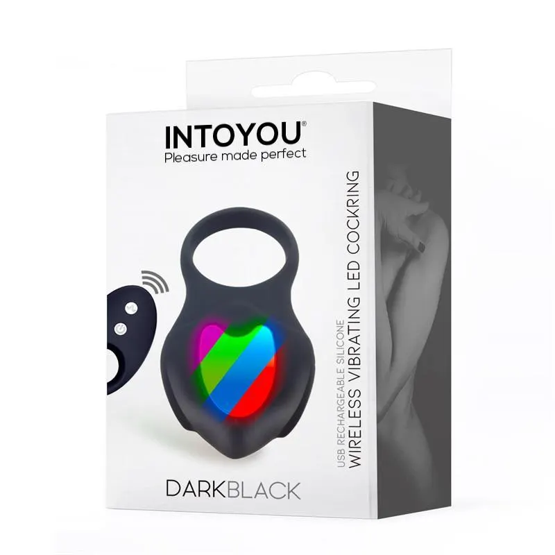 Darkblack Anillo Vibrador con Led Control Remoto USB Silicona · INTOYOU · Anillos para el Pene — Foto 2