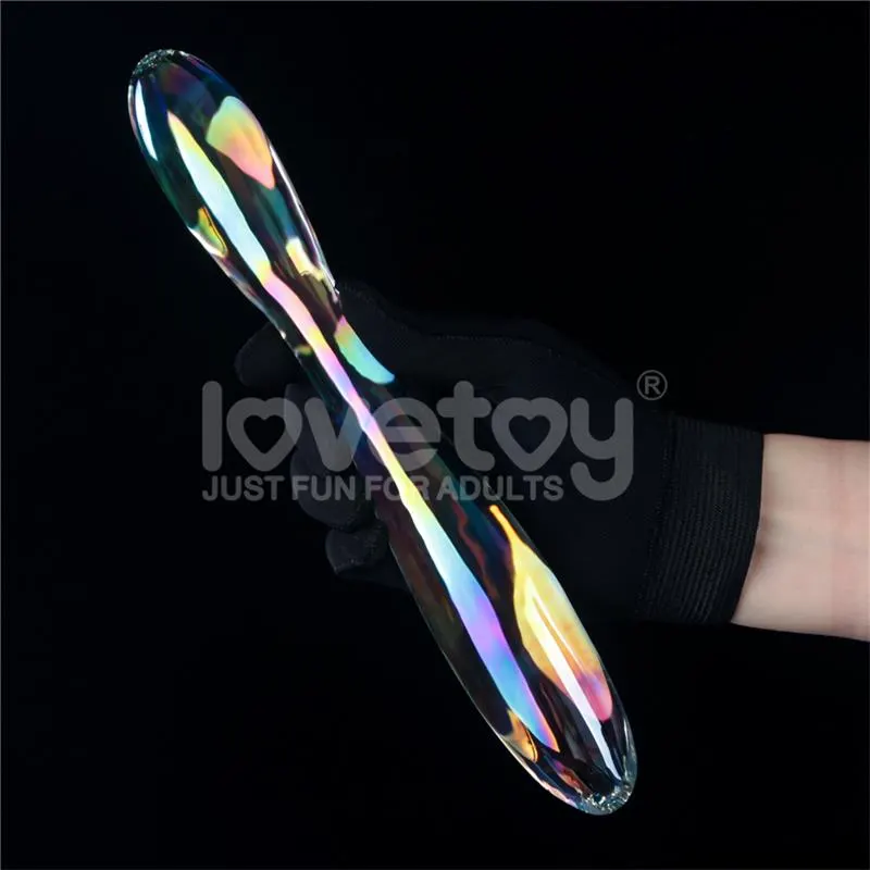 Dildo de Cristal que Brilla en la Oscuridad Twilight Gleam Double Delight · LOVETOY · Dildos