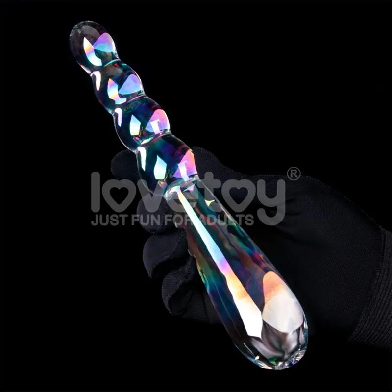 Dildo de Cristal que Brilla en la Oscuridad Twilight Gleam Rising Ripples · LOVETOY · Dildos