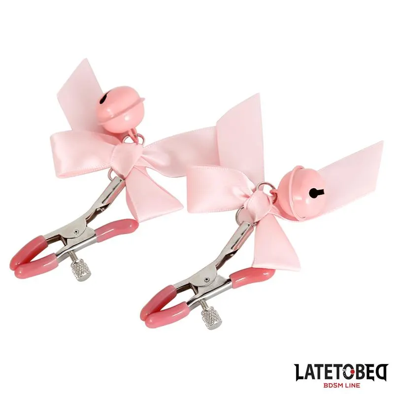 Pinzas para Pezones Lazo y Cascabel Rosa · LATETOBED BDSM LINE · Pinzas y Pezoneras