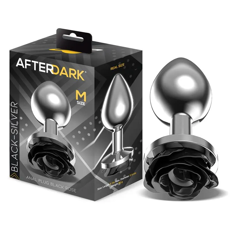Plug Anal de Metal con Rosa Negra en la Base Talla M · AFTERDARK · Anal