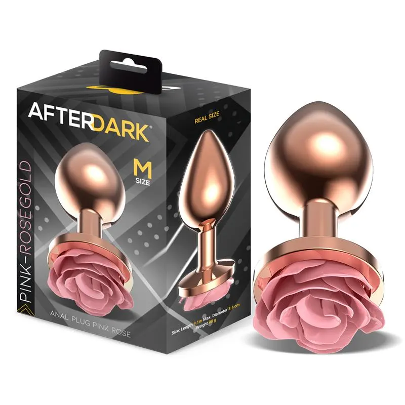 Plug Anal de Metal Oro Rosa con Rosa Rosa en la Base Talla M · AFTERDARK · Anal