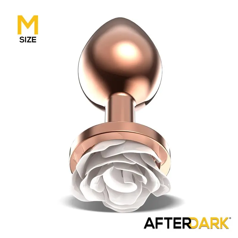 Plug Anal de Metal Oro Rosa con Rosa Blanca en la Base Talla M · AFTERDARK · Anal — Foto 2