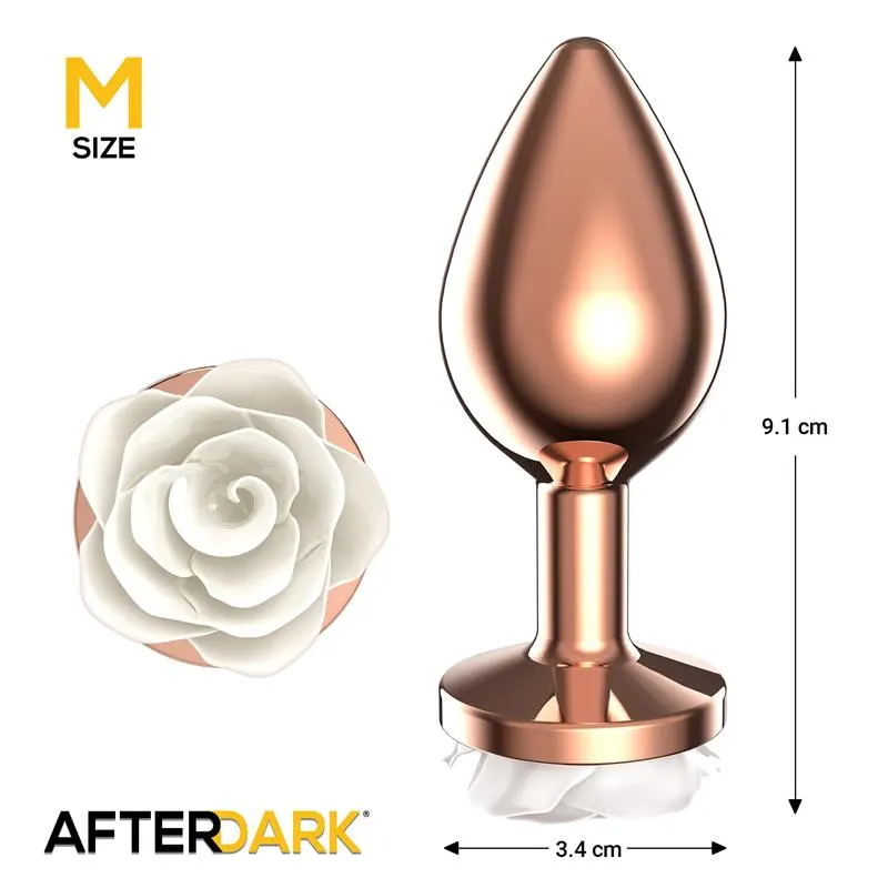 Plug Anal de Metal Oro Rosa con Rosa Blanca en la Base Talla M · AFTERDARK · Anal — Foto 3