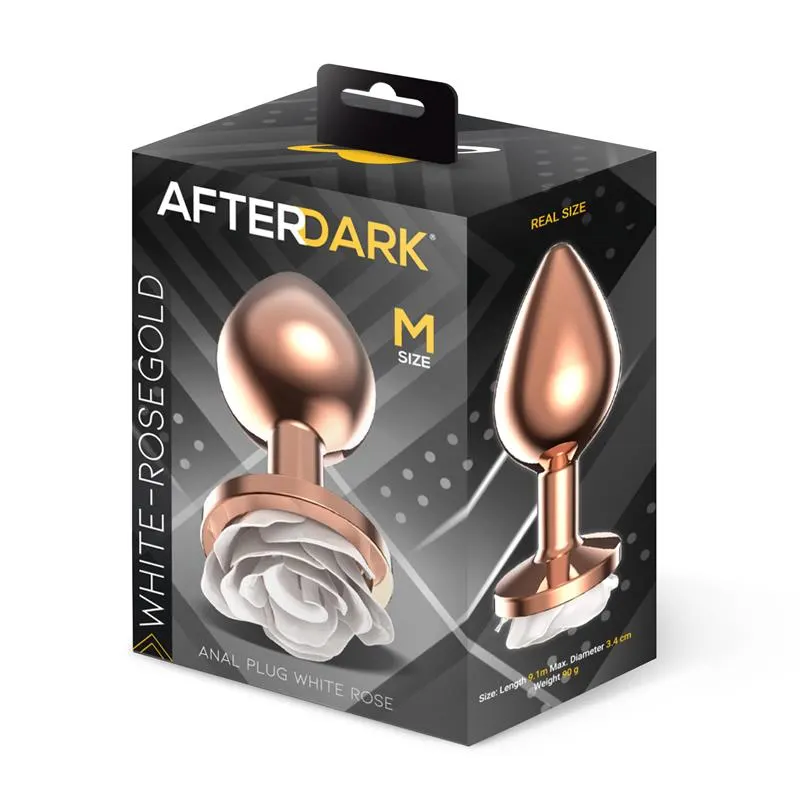 Plug Anal de Metal Oro Rosa con Rosa Blanca en la Base Talla M · AFTERDARK · Anal — Foto 4