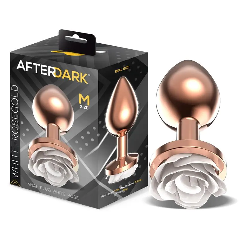 Plug Anal de Metal Oro Rosa con Rosa Blanca en la Base Talla M · AFTERDARK · Anal