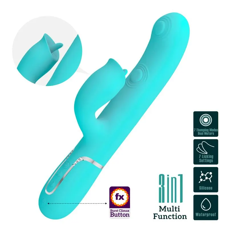 Gigi Vibrador con Licking y Thumping Turquesa · PRETTYLOVE · Vibradores