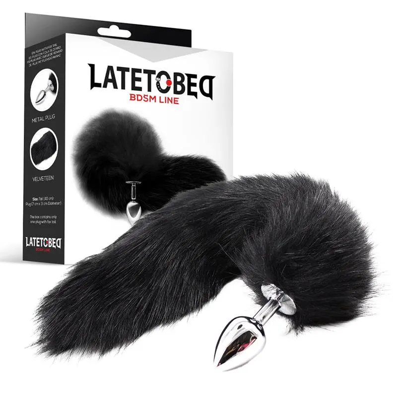 Plug Anal de Metal con Cola de Zorro Sedoso 40 cm Negro · LATETOBED BDSM LINE · Anal