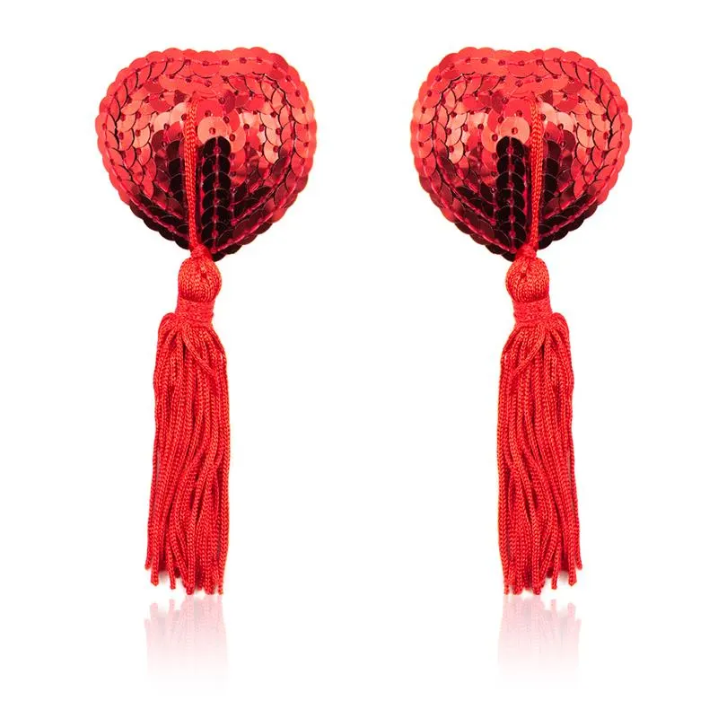 Pezoneras Forma Corazón Autoadhesivas con Lentejuelas Rojo · LATETOBED BDSM LINE · Pinzas y Pezoneras
