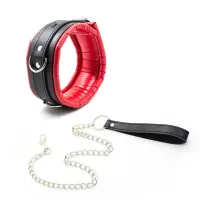 Collar con Correa de Metal e Interior Acolchado Negro/Rojo · LATETOBED BDSM LINE · Accesorios BDSM y Fetish