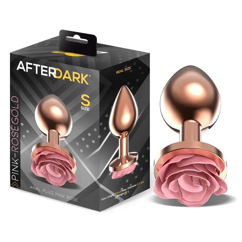 Plug Anal de Metal Oro Rosa con Rosa Rosa en la Base Talla S · AFTERDARK · Anal