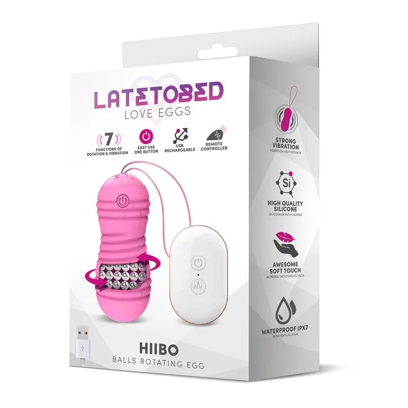 Hiibo Huevo Vibrador con Rotación Control Remoto USB Silicona Rosa · LATETOBED · Huevos y Balas Vibradoras — Foto 6
