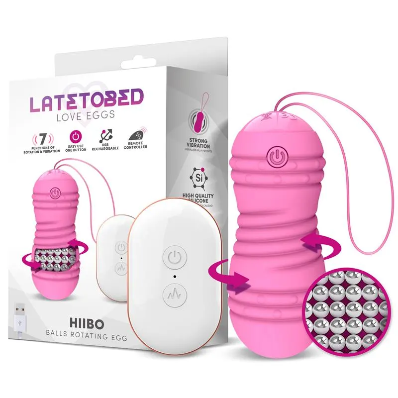 Hiibo Huevo Vibrador con Rotación Control Remoto USB Silicona Rosa · LATETOBED · Huevos y Balas Vibradoras