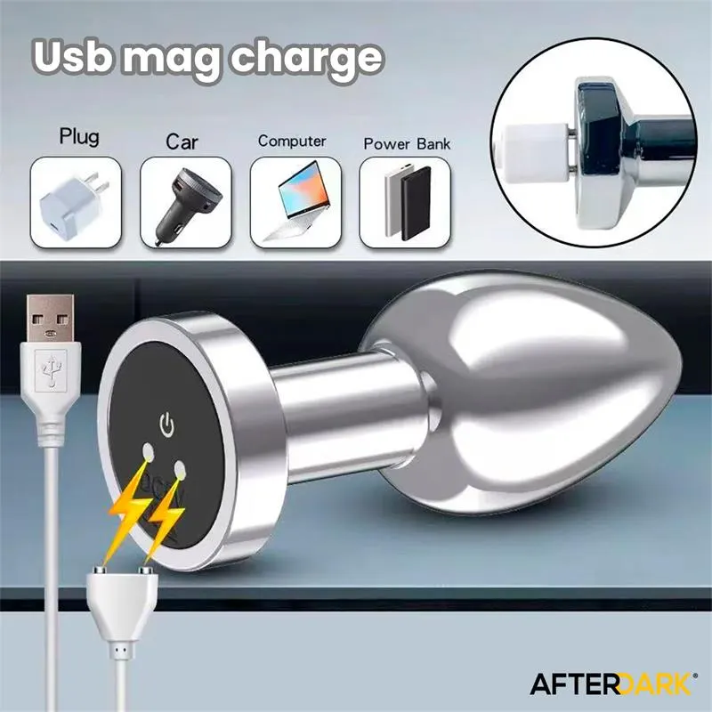 Dimpor Plug Anal Cromado con Vibración USB Magnético Talla M · AFTERDARK · Anal — Foto 8