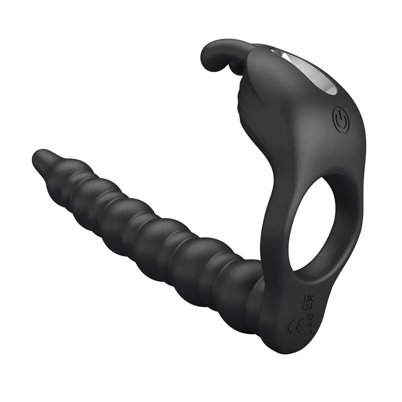 Blackney Anillo Vibrador con Plug Silicona Negro · PRETTYLOVE · Anillos para el Pene — Foto 3
