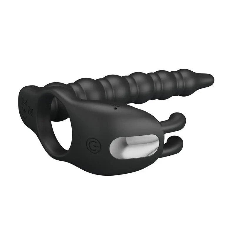 Blackney Anillo Vibrador con Plug Silicona Negro · PRETTYLOVE · Anillos para el Pene — Foto 5