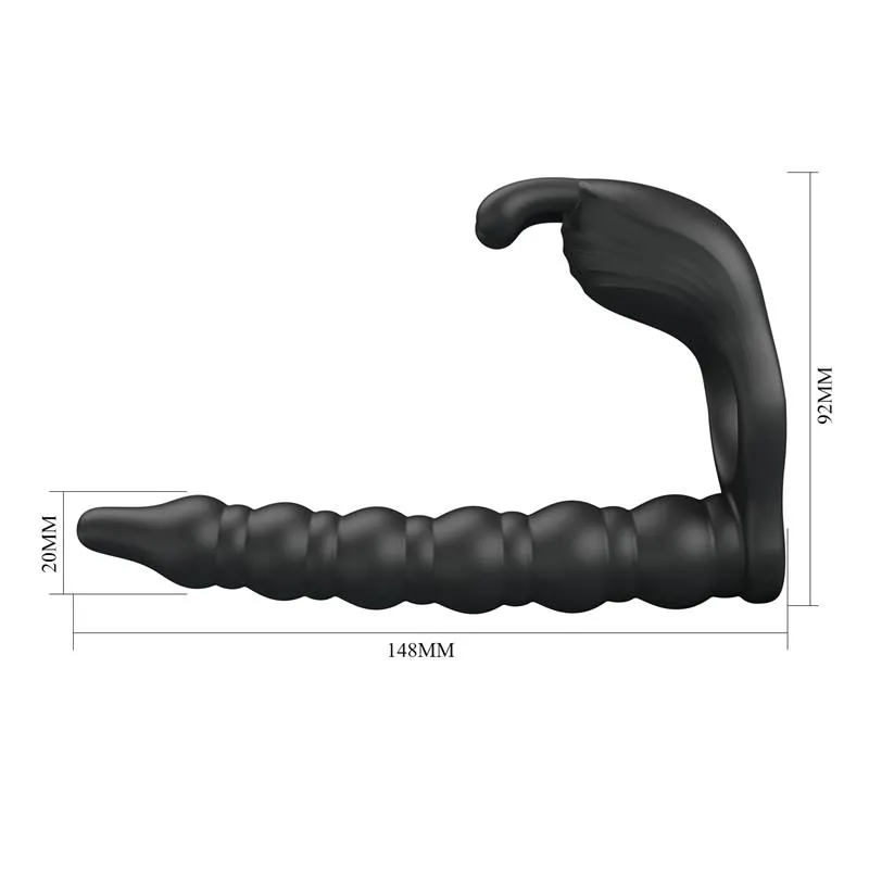 Blackney Anillo Vibrador con Plug Silicona Negro · PRETTYLOVE · Anillos para el Pene — Foto 7