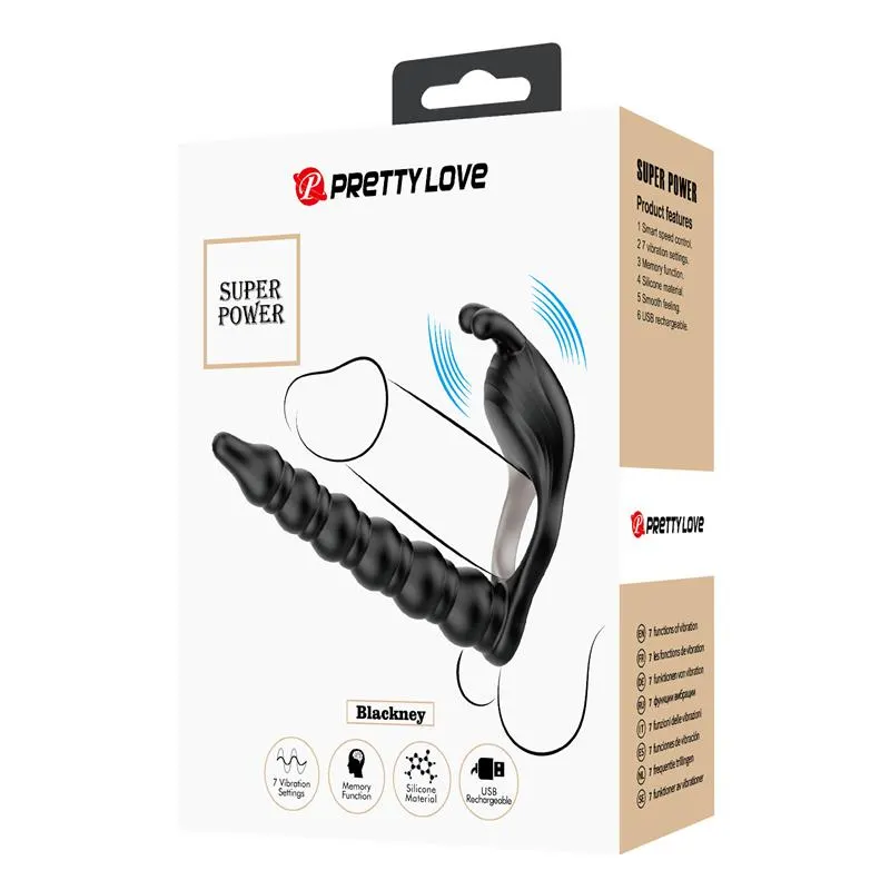 Blackney Anillo Vibrador con Plug Silicona Negro · PRETTYLOVE · Anillos para el Pene — Foto 9
